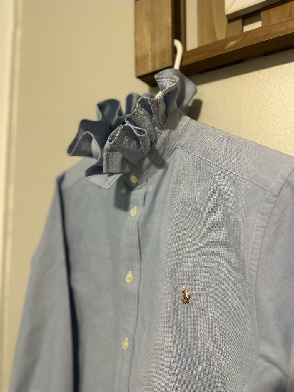 Ralph Lauren Light Blue Oxford Ruffle-Collar Button-Down Shirt